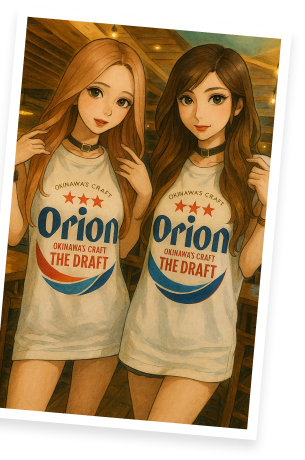 オリオンTシャツで観光を楽しんでいる女性